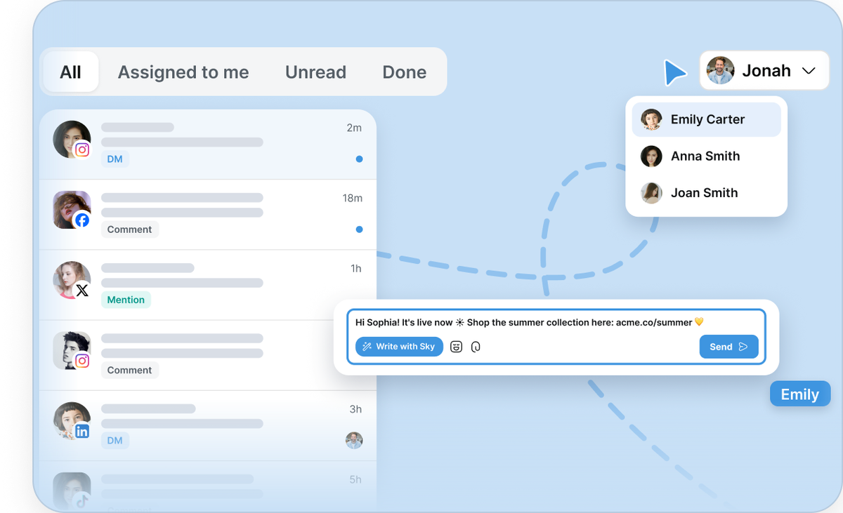 Kyte social inbox with comments, DMs, and AI-drafted replies